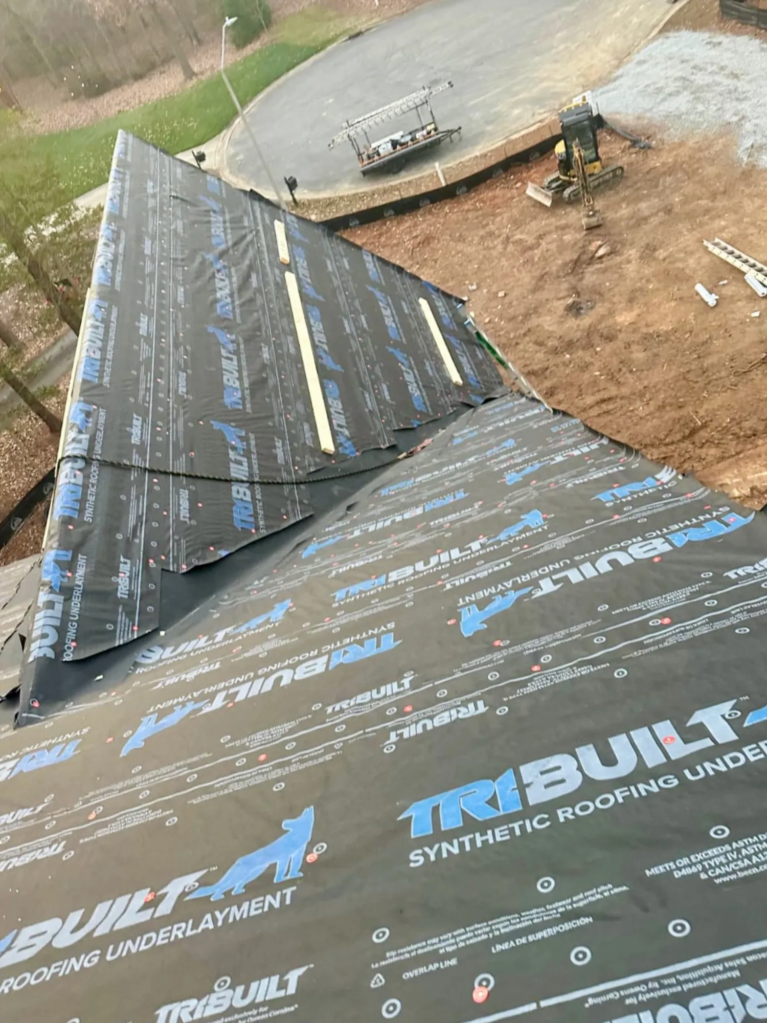 Aerial view of underlayment installation